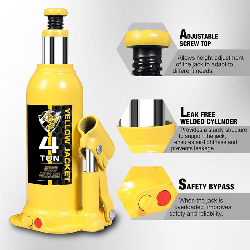 Yellow Jacket 4 Ton Muti-Directional Welded Bottle Jack(8,000lb) with Carrying Case for Car, SUV, Auto Repair - Image 4